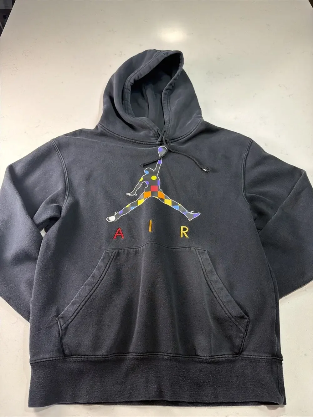 Nike Air Jordan Hoodie Mens Small S Black Colorful Geometric Jumpman Sweatshirt